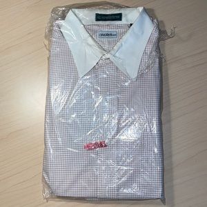 Saks Fifth Avenue White Long-sleeved Dress Shirt with Red/Blue stripes